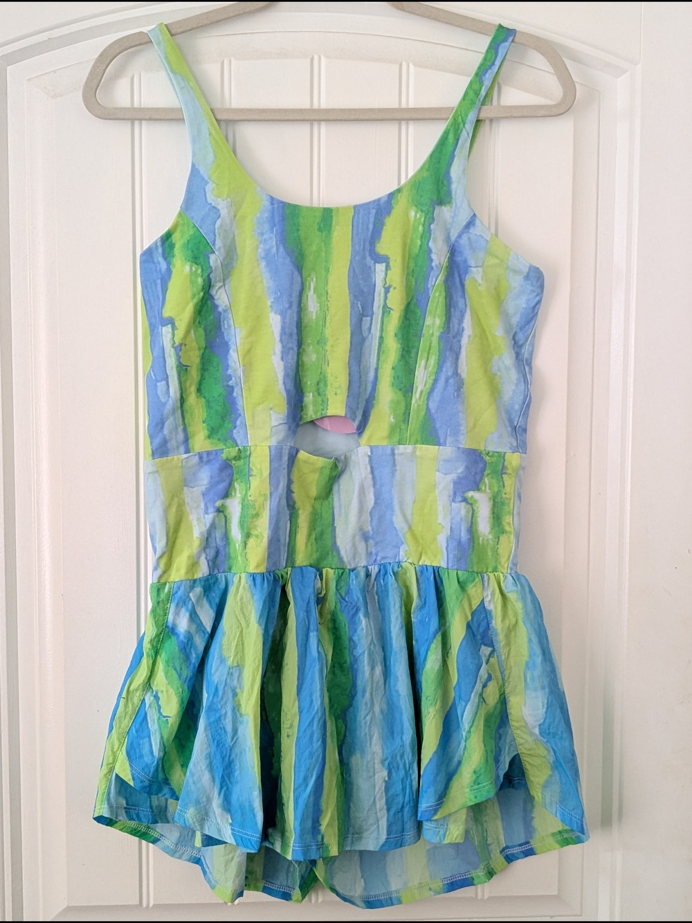 Shop the Chic Girl Blue and Green Watercolor Athletic Workout Romper